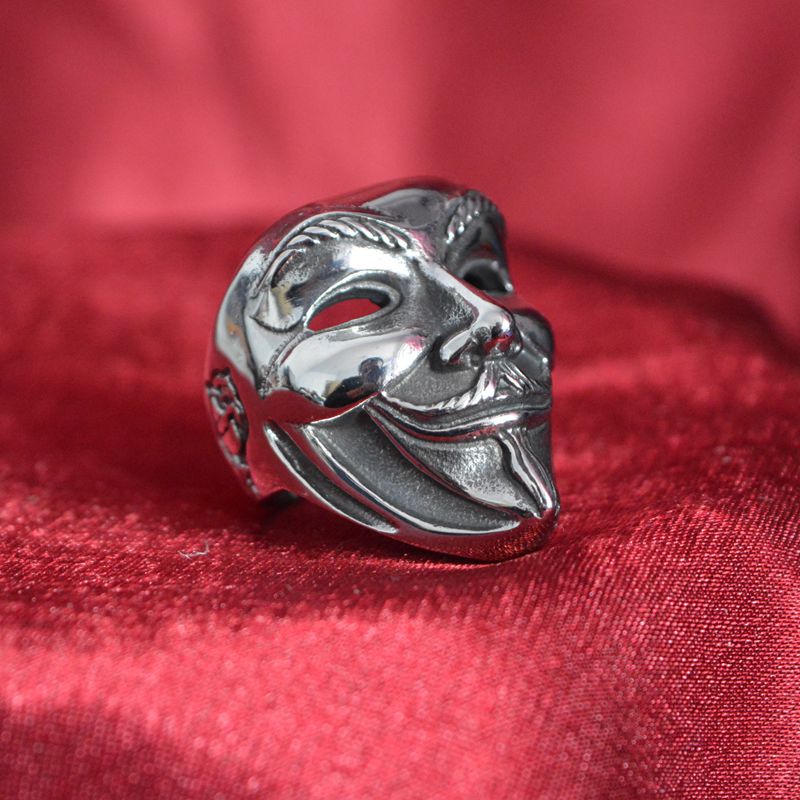 小丑面具人316L不锈钢戒指原创饰品男士霸气光面指环大码钛钢指环