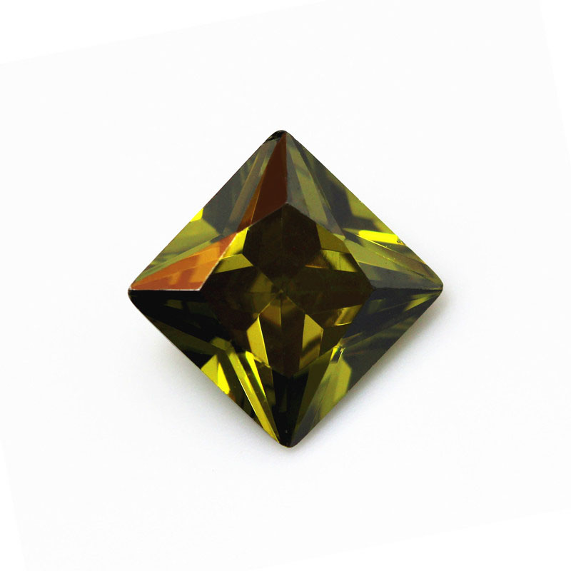 橄榄绿瑞士钻石戒指吊坠两用款公主方形茶色绿钻锆石裸石裸钻彩色