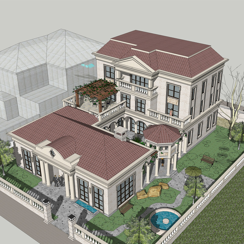 福建莆田庭院式三层欧式风格豪华别墅设计图纸 欧式别墅方案设计