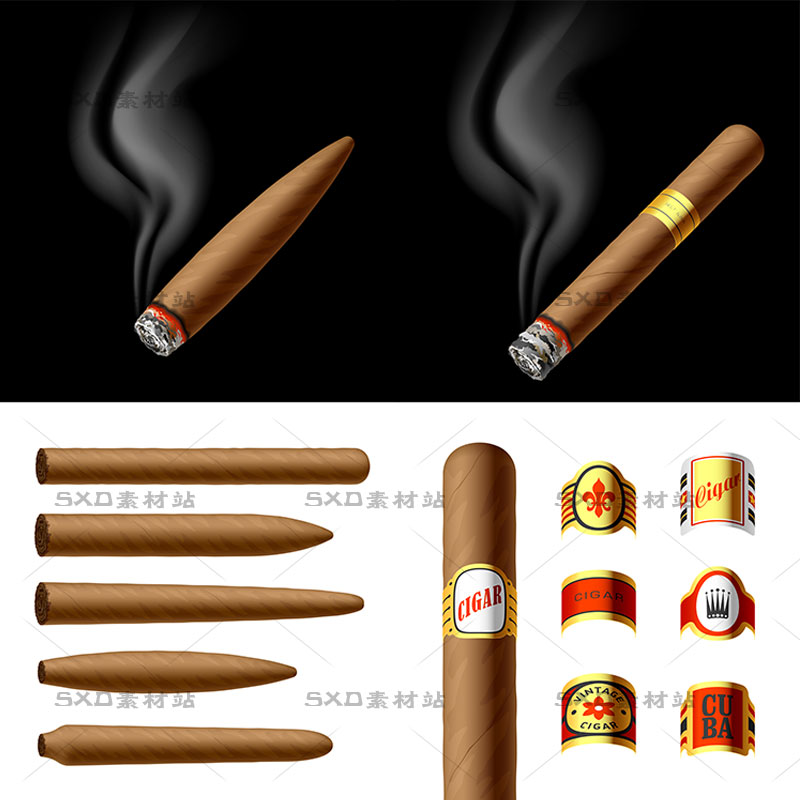 燃烧中的雪茄香·烟标志烟雾图案装饰标志矢量设计素材 5EPS