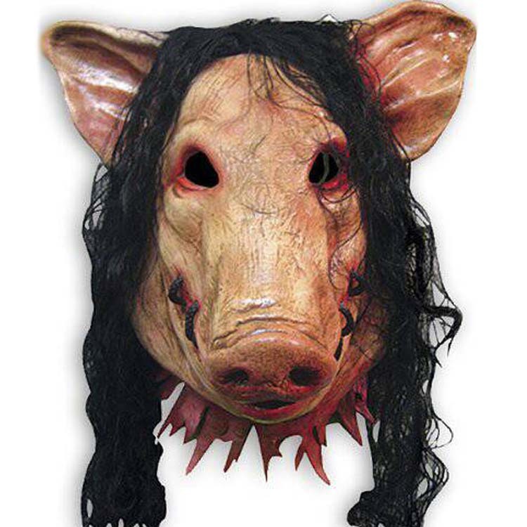 万圣节动物头套恐怖抖音成人搞怪电锯惊魂猪八戒面具带发猪头面具