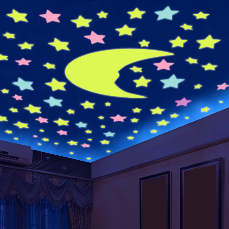 天花板儿童房星空顶卧室3D立体夜光贴荧光星星房间装饰自粘墙贴纸