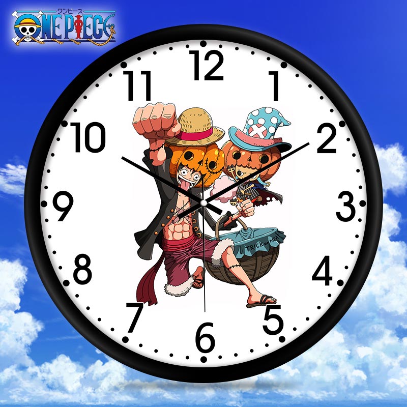 海贼王动漫周边学生儿童卡通圆形静音时钟挂钟房间石英钟表