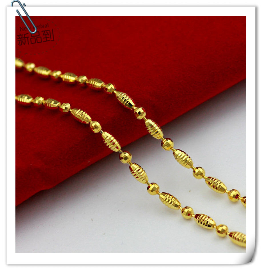 越南沙金项链  镀24K黄金新款女士橄榄珠圆珠沙金单链 仿真金首饰