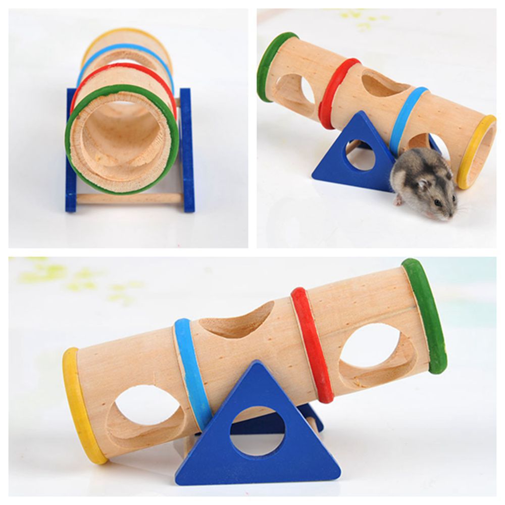松鼠玩具彩虹翘翘筒 彩色翘翘筒 仓鼠用品 木质玩具睡鼠生活用品