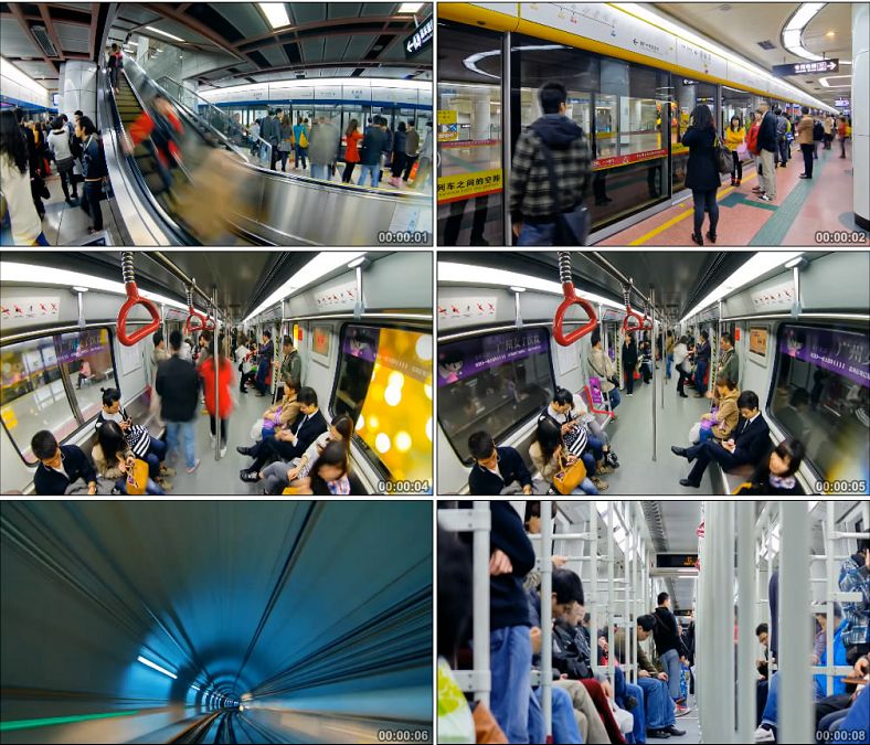 地铁站地铁隧道地铁上的人玩手机延时摄影/中国高清实拍视频素材