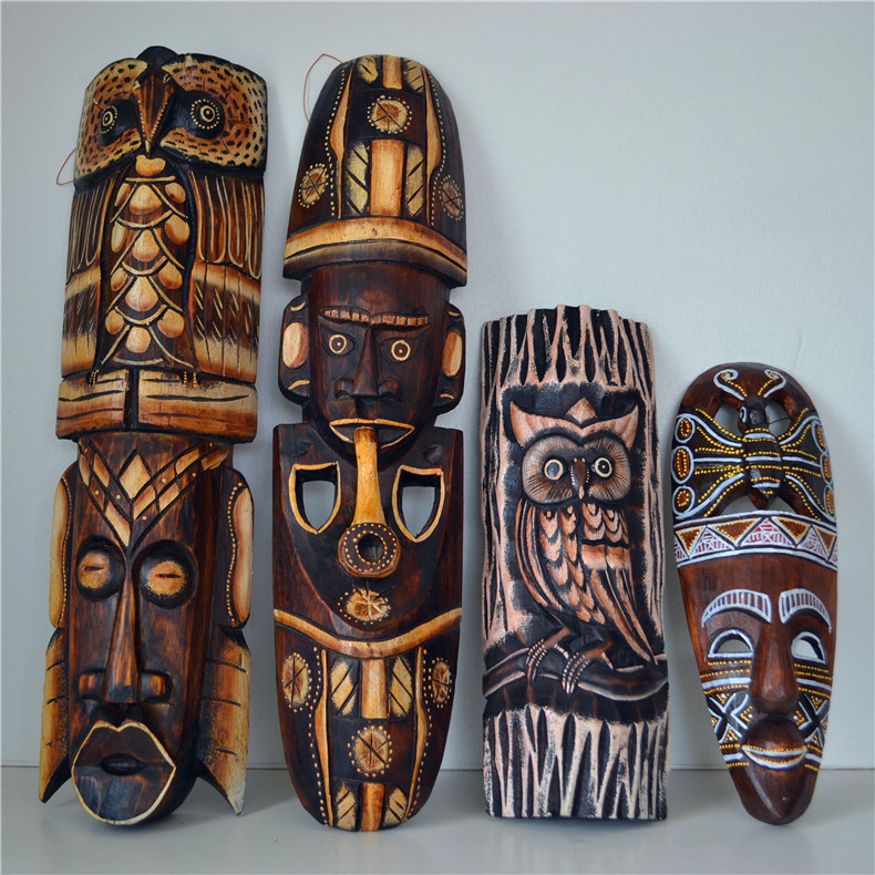 泰国实木雕非洲面具装饰东南亚挂饰品挂件墙上酒吧创意手工绘壁饰