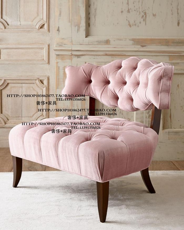 比利时美式北欧风格实木纽扣布艺单人位沙发椅洽谈椅样板房家具