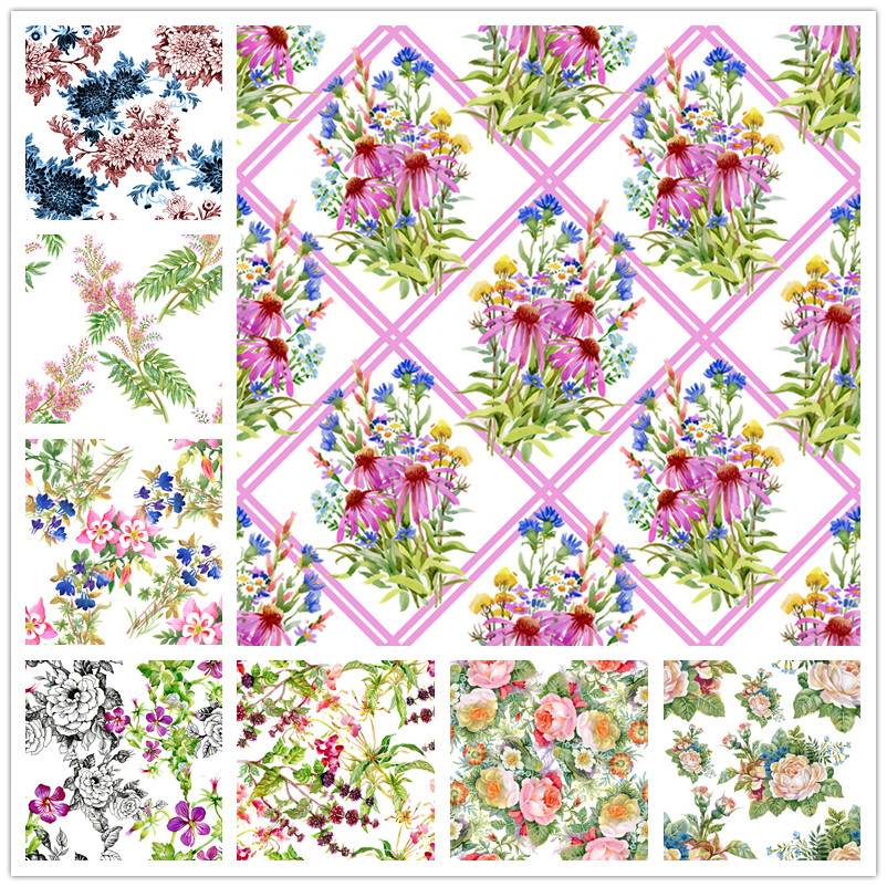 A1196矢量彩色鲜艳水彩花朵四方连续背景图玫瑰菊花 AI设计素材