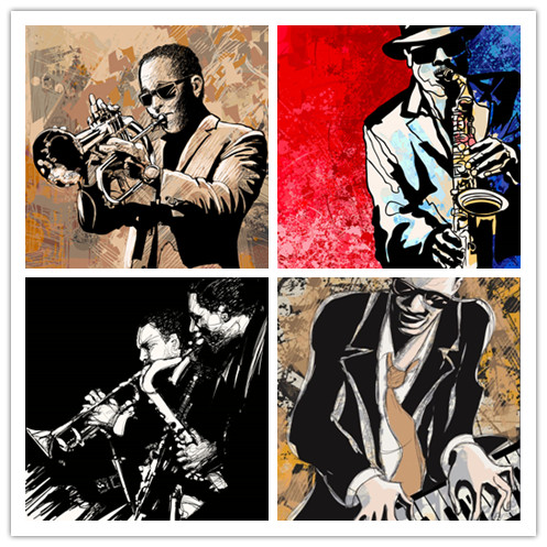矢量设计素材 爵士乐手涂鸦海报手绘图案萨克斯键盘小号 EPS格式