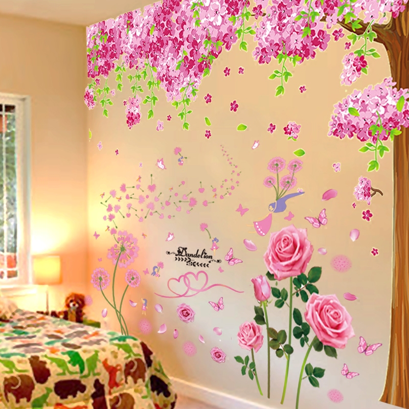 卧室床头温馨浪漫花朵墙壁装饰小图案自粘墙贴纸贴画创意爱情玫瑰