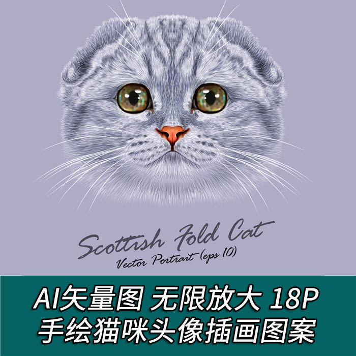 A1831矢量手绘猫咪头像插画风格图案海报模板 AI设计素材