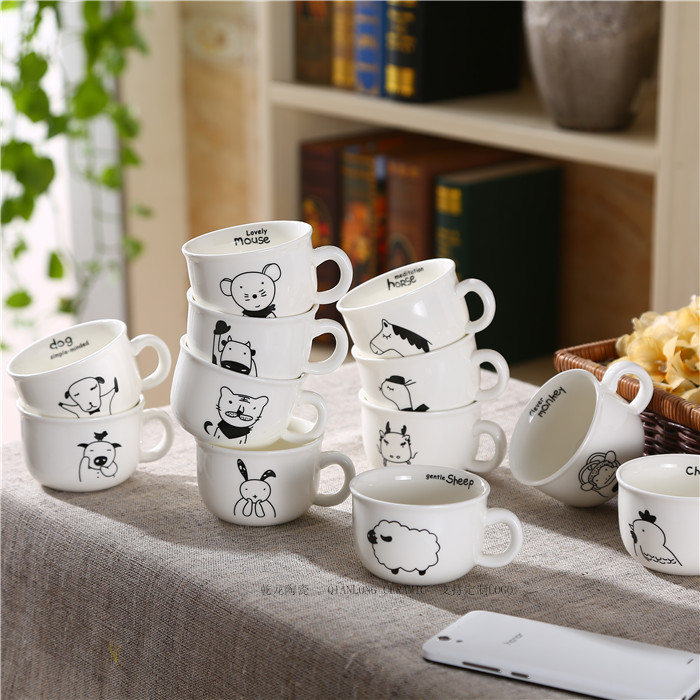 十二生肖杯子卡通陶瓷小耳手柄水杯客厅家用小茶杯咖啡杯礼品杯子