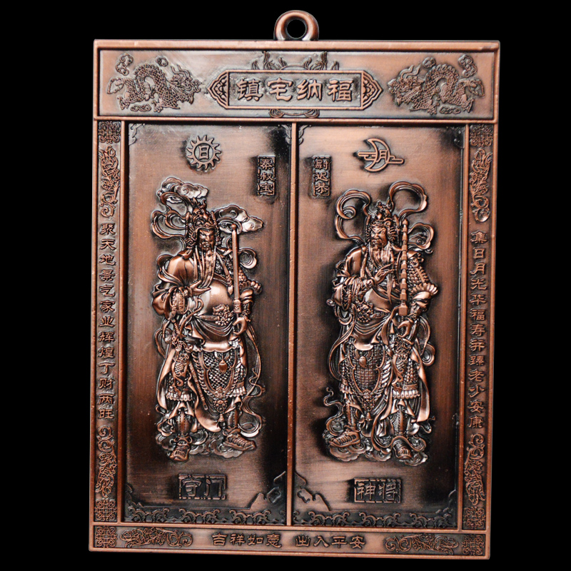中式日月门挂牌雕刻门神门贴门幅精雕摆件锦囊挂件
