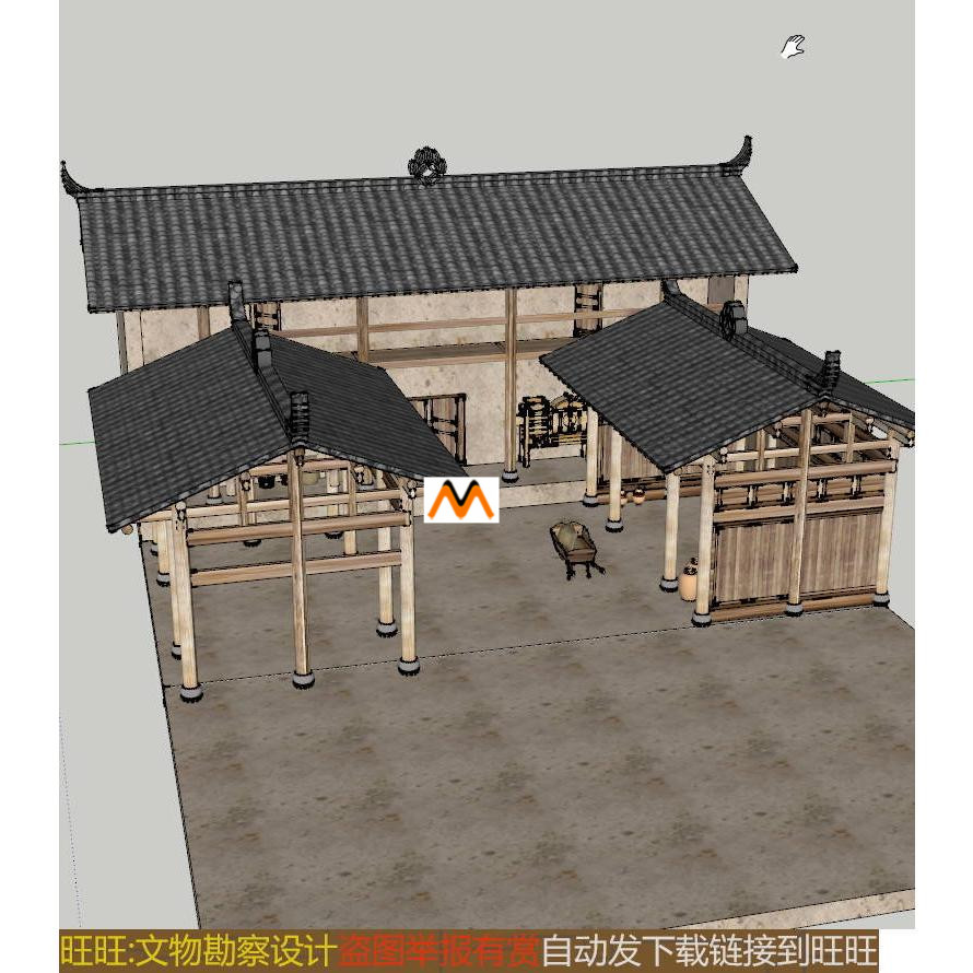 X339西南地区四川传统民居穿斗式抬梁台木结构房屋屋架构造SU模型