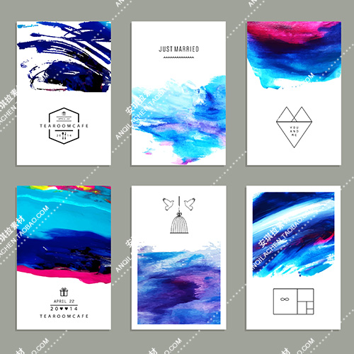 时尚高档蓝色水彩海报画册封面产品包装卡片矢量EPS源文件素材