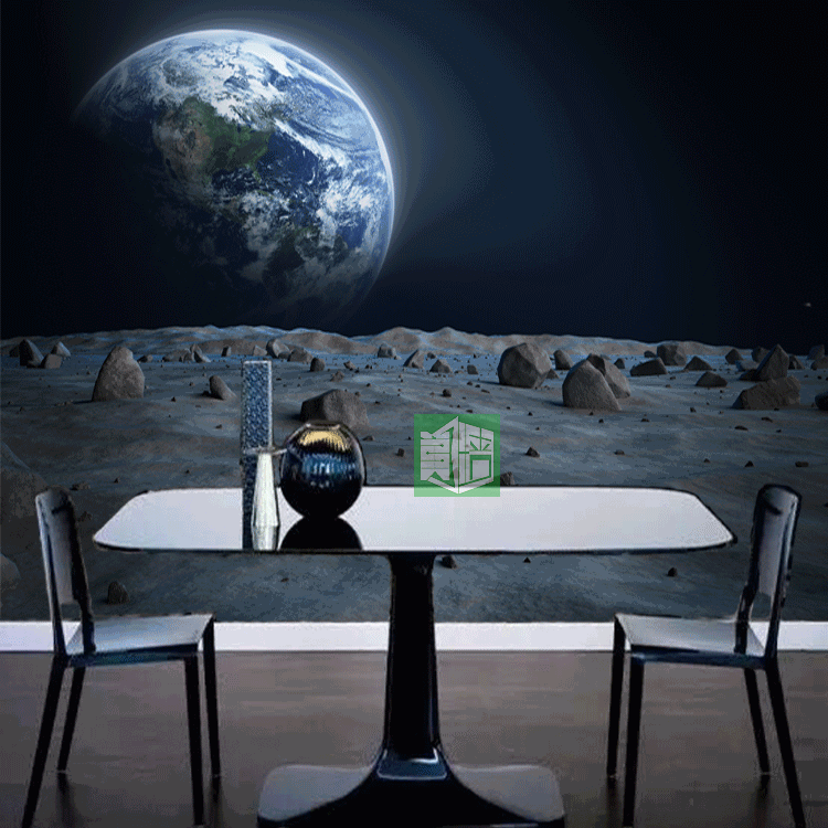 超高清星空主题大型壁画月球上看地球主题壁纸创意3D宇宙主题墙纸
