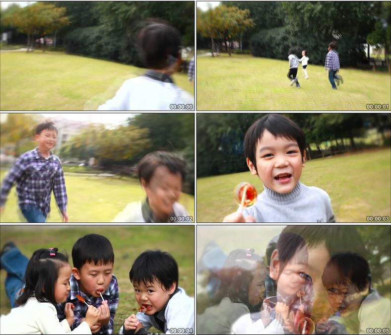小朋友小孩儿童玩耍嬉戏吃棒棒人物糖高清实拍视频素材