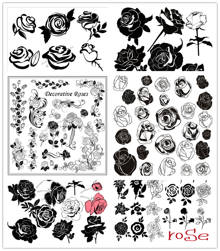A1756矢量玫瑰黑白手绘线稿图案花苞 AI设计素材
