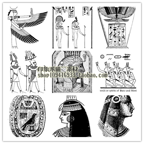 设计素材 古埃及风格元素图案 线稿图 372P JPG格式