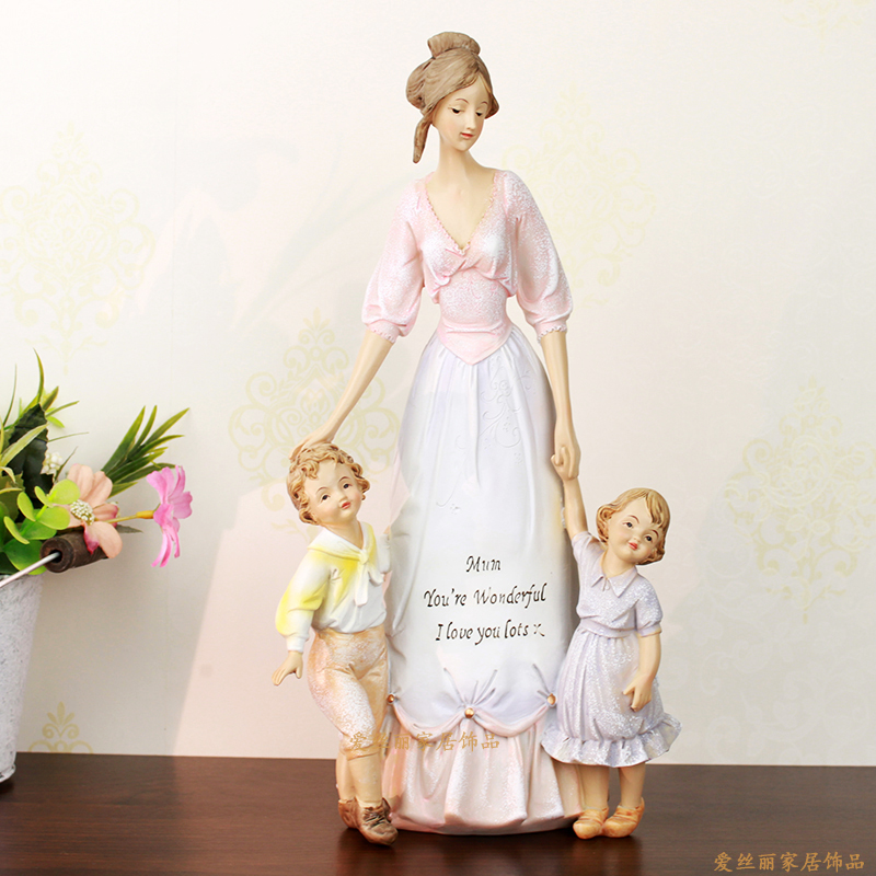 儿女亲情三母子欧式摆件妈妈和孩子温馨工艺礼品装饰摆件搁架摆设