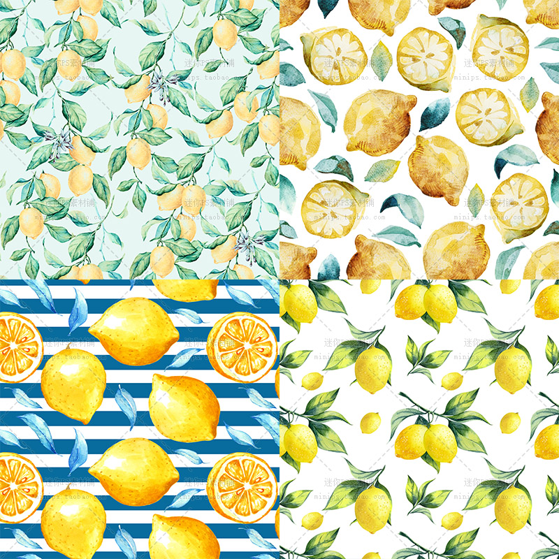 172号夏天水果柠檬饮料图案背景宣传海报手绘水彩JPG高清图片素材