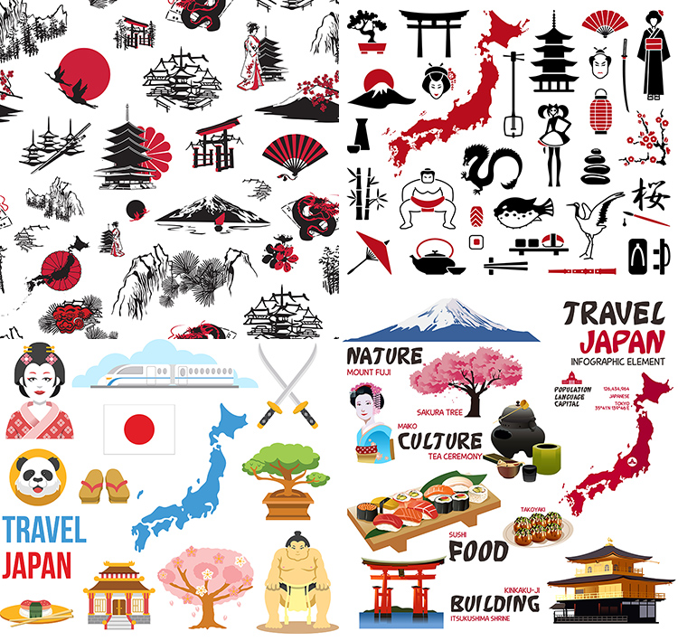 日本和风元素AI矢量素材 日式文化日系风格图标背景素材 设计素材