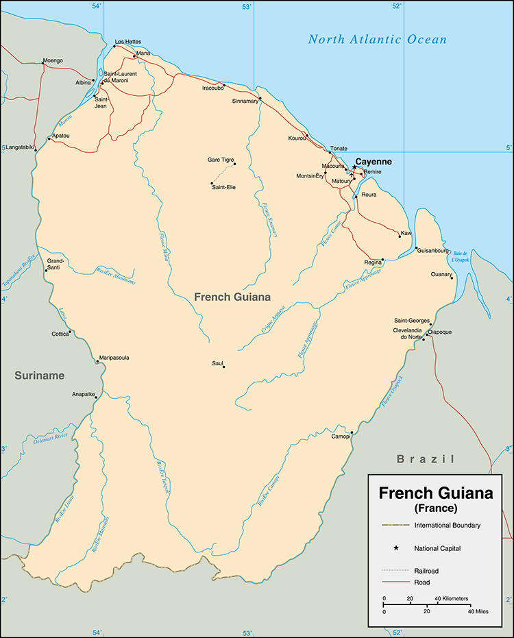 法属圭亚那地图 英文国家分区地图非实物地图 AI格式矢量设计素材