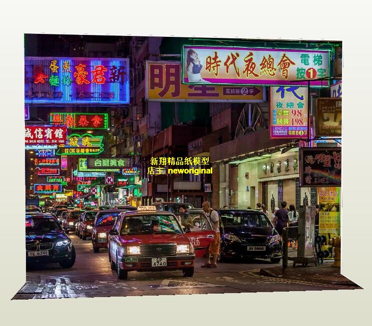 1比12 香港兰桂坊夜总会夜店街景夜景街道商店铺汽车兵人场景模型