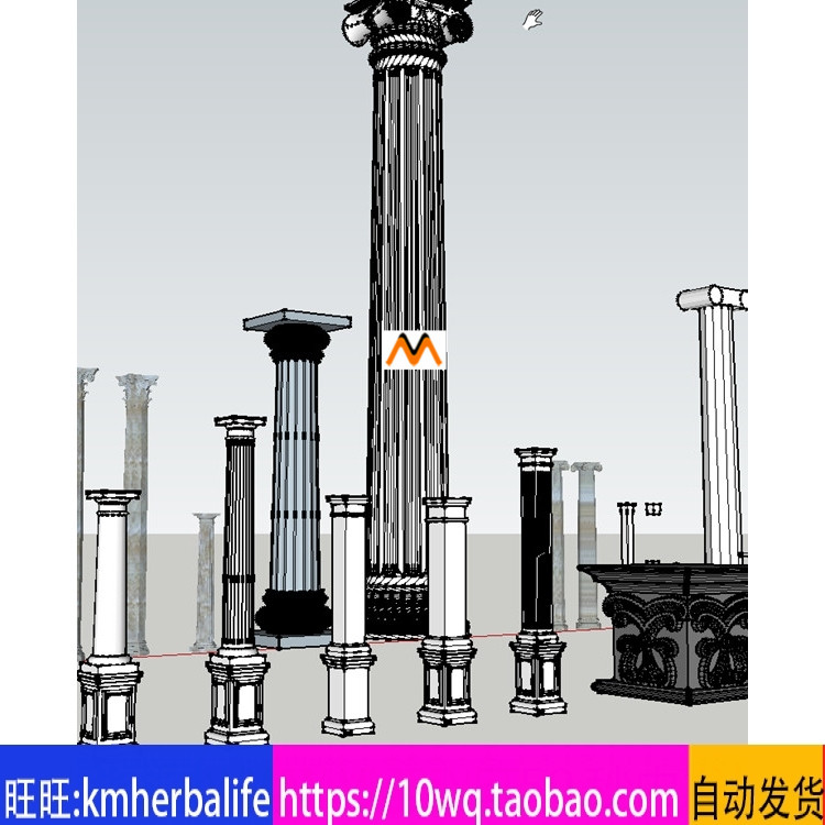 H131欧式柱础欧式柱子罗马柱方形柱子景观柱景观灯柱SU模型合集