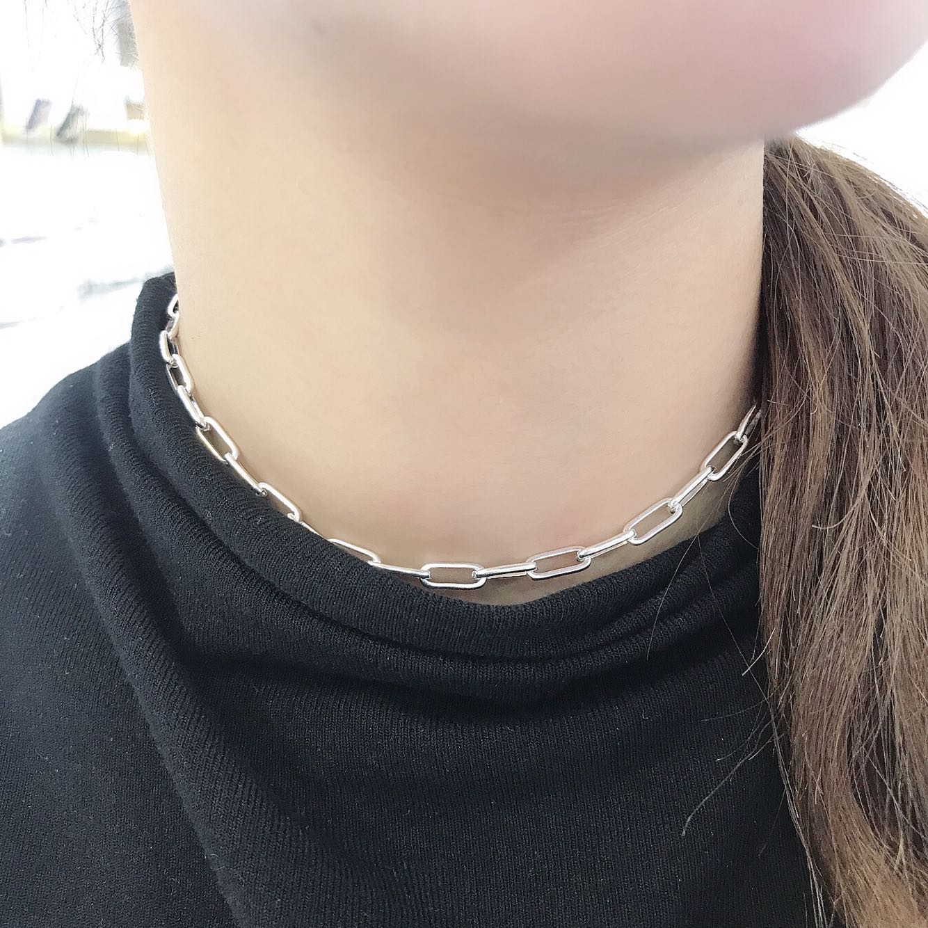 S925纯银项链女生休闲短款时尚韩版方形条个性百搭素银白银颈链