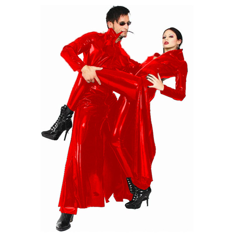 夜店古惑仔皮衣披风男女红色长款紧身拉链漆皮魔术师DS演出服新款