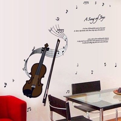 包邮可移除墙贴纸 小提琴音乐主题 乐符五线谱书房教室布置壁贴画