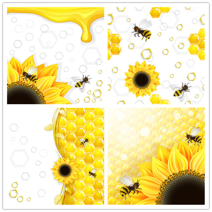 A2365矢量卡通蜜蜂蜂蜜插画海报向日葵平面设计模板 AI设计素材