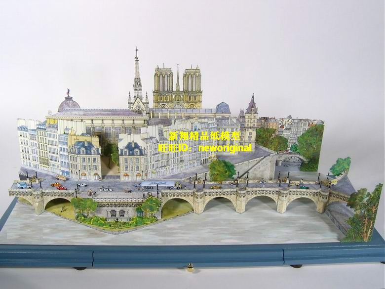 法国塞纳河新桥梁巴黎圣母院埃菲尔铁塔城堡城市建筑场景沙盘模型