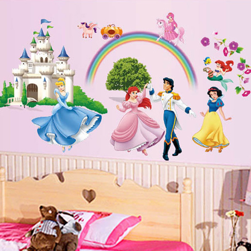 卡通儿童房墙贴画纸女孩卧室城堡白雪公主可爱幼儿园房间装饰自粘