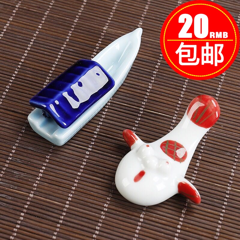 实心精品陶瓷筷子架出口原单日本筷架 zakka 可爱小船 白色雪人