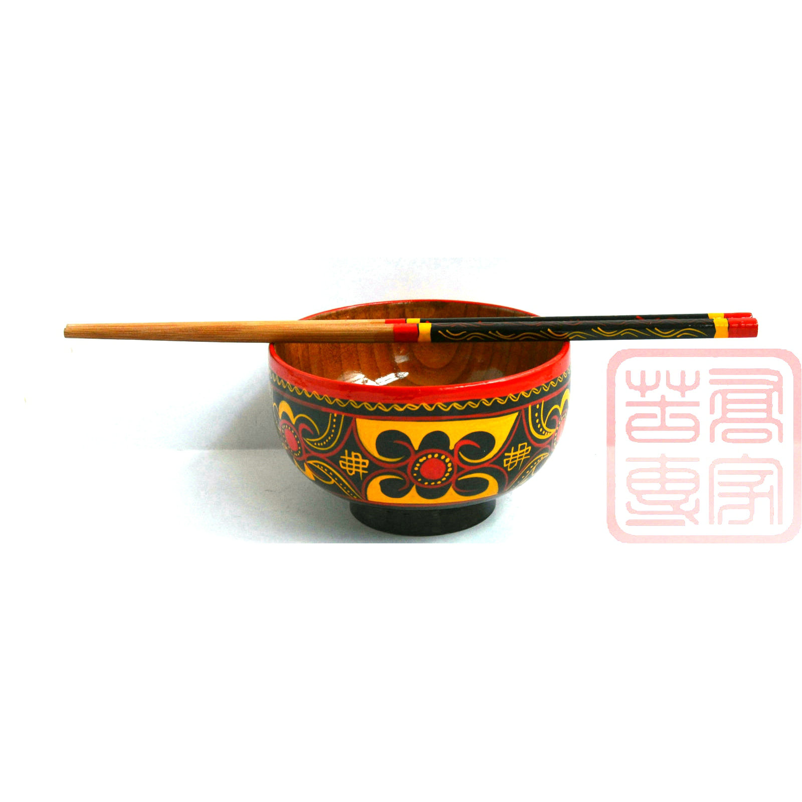 四川大凉山彝族碗筷民间漆器彩绘纯手工艺品碗筷一套树脂民族碗筷