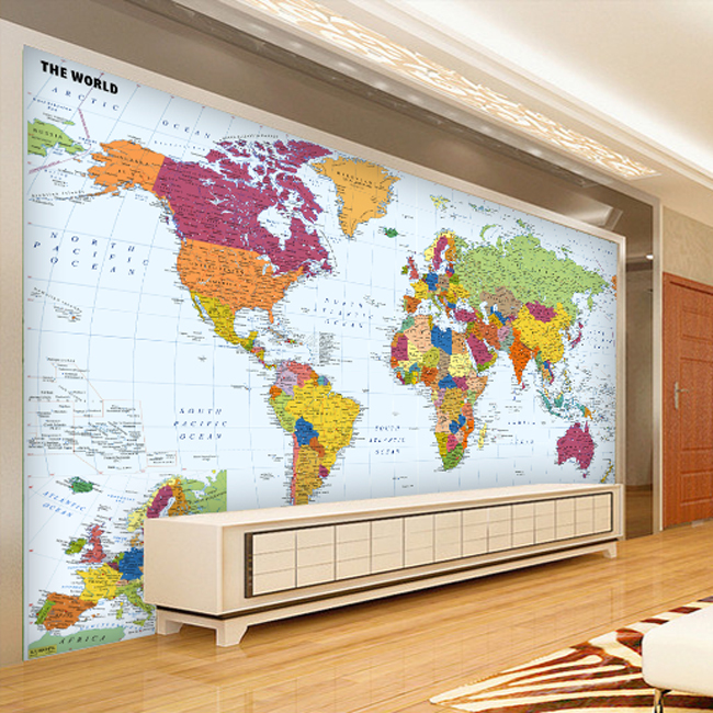 沙发电视背景书房壁画定制办公室墙纸儿童房壁纸学习新版世界地图