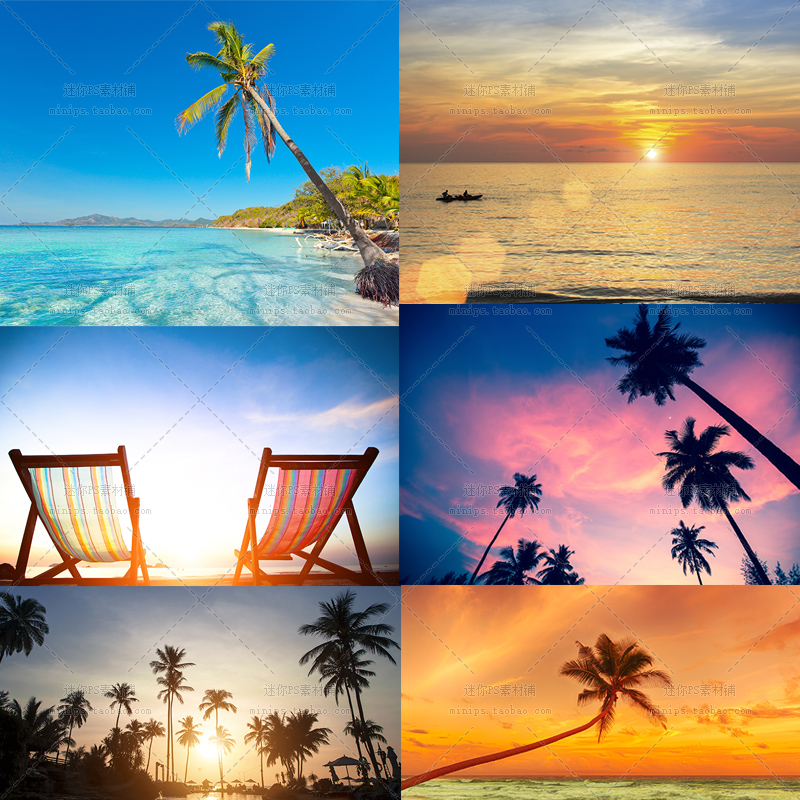 44号海滨海岛度假棕榈树沙滩躺椅高清摄影网站图片背景PS设计素材