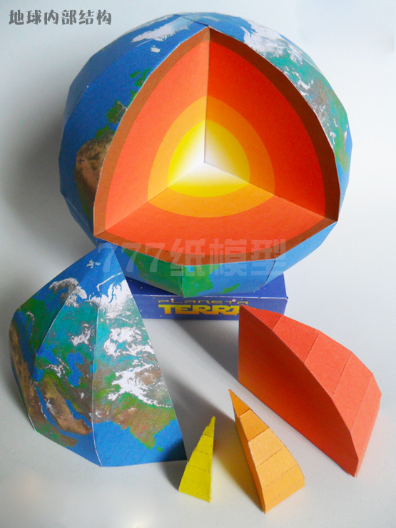 [777纸模型]自然科学地理 地球内部分层构造地球仪 3D立体创意DIY