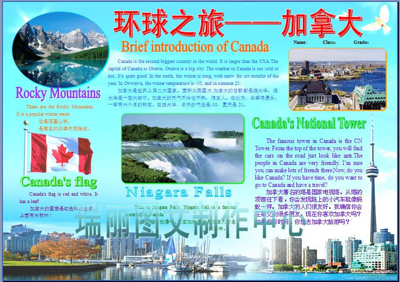 环球之旅加拿大双语彩色电子小报旅游电脑手抄报英语板报模板85