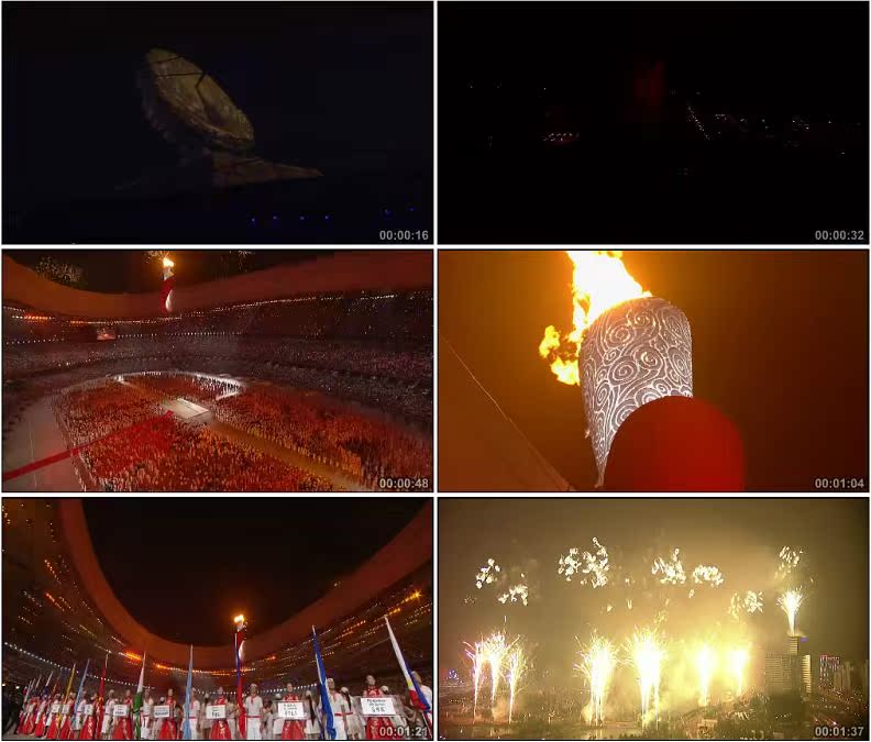 中国北京运动会开幕式鞭炮焰火烟花圣火火炬高清实拍视频素材