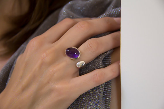以色列代购△Amethyst 手作精致结婚周年礼物紫水晶925银戒指