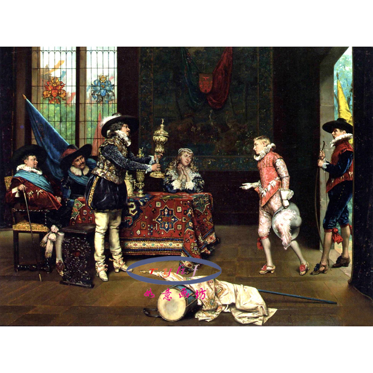 欧洲宫廷油画 复古人物无框画 贵族装饰画 办公室纱发背景挂画