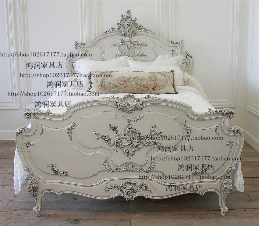 法式实木家具 仿古实木雕花床 古董画路易斯十五洛可可风格实木床