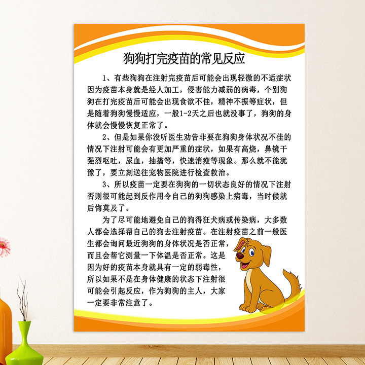 狗狗打疫苗的常见反应海报疫苗宠物医院宣传画宠物诊所贴画653