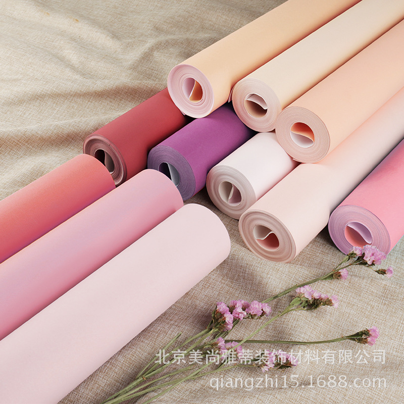 淡粉色无纹理无纺布墙纸纯色素色 可爱公主房卧室客厅背景墙壁纸