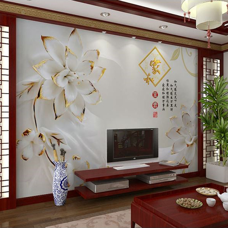 3d中式客厅电视背景墙纸浮雕玉雕大型壁画立体家和富贵无纺布壁纸