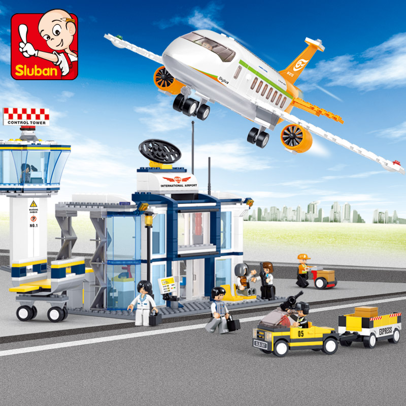 小鲁班民航飞机客机国际机场小颗粒拼装拼插积木儿童玩具兼容乐高